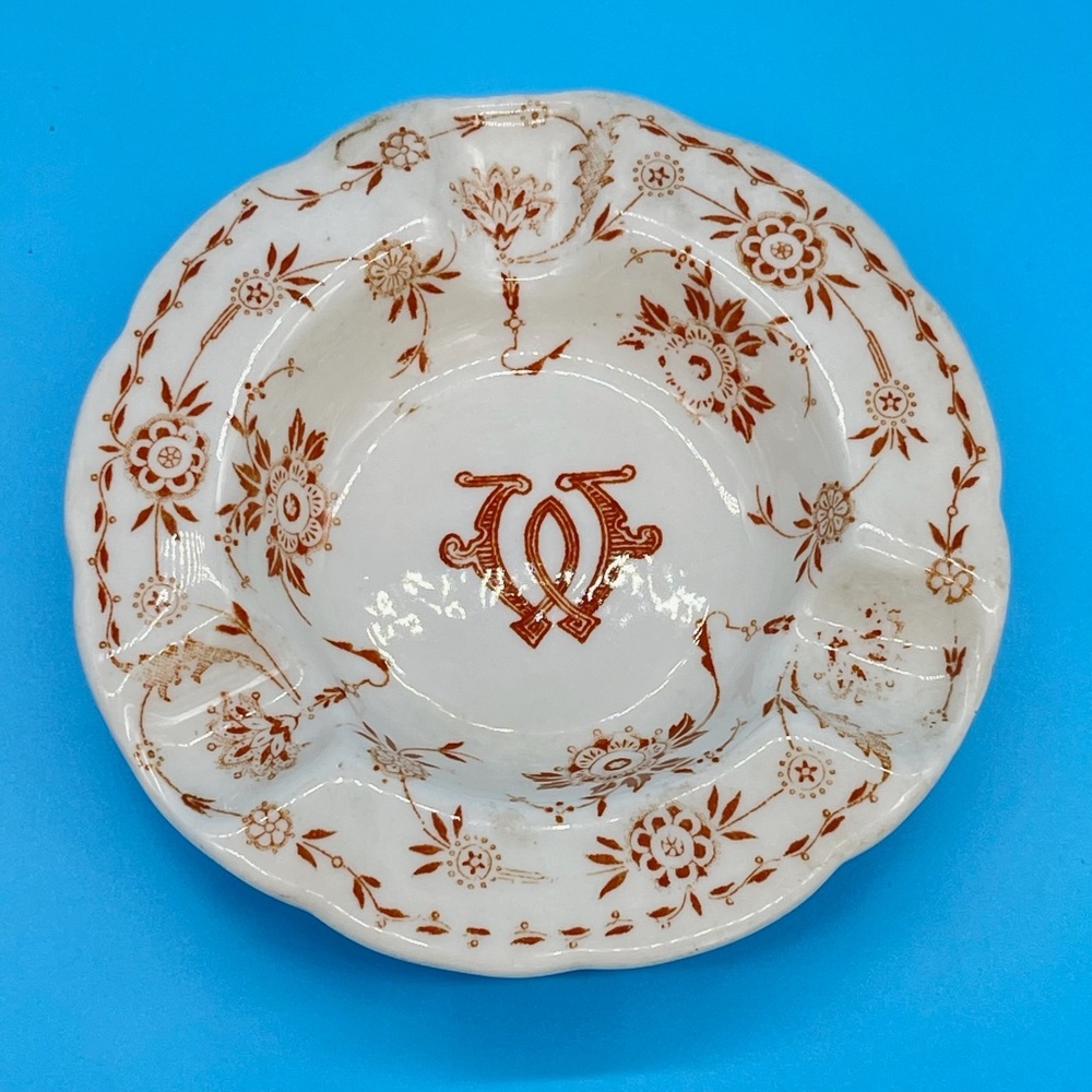 Vintage Lamberton Sterling Ashtray Whitehall Hotel Houston TX Brown Transferware